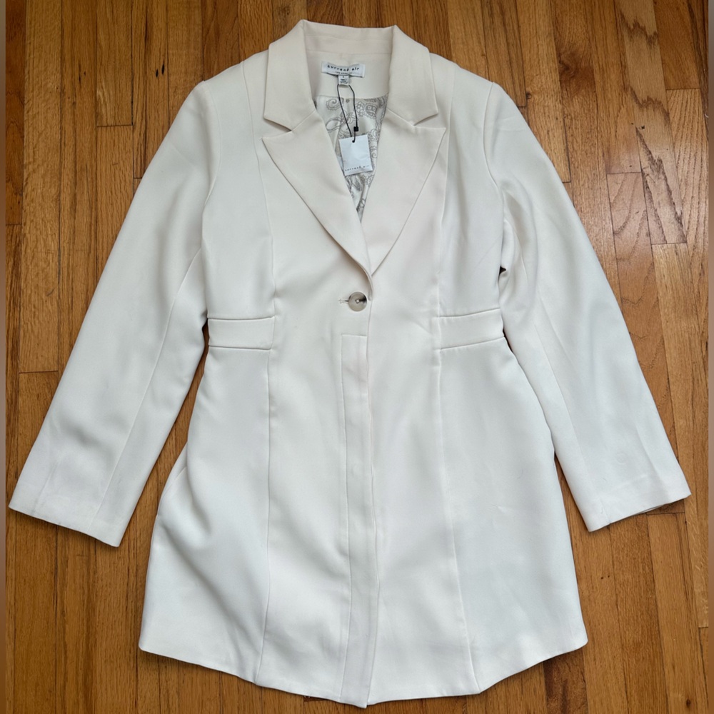 Current Air Los Angeles Ivory Cream Blazer Dress with Paisley Inside Detail Sz L - Picture 1 of 6